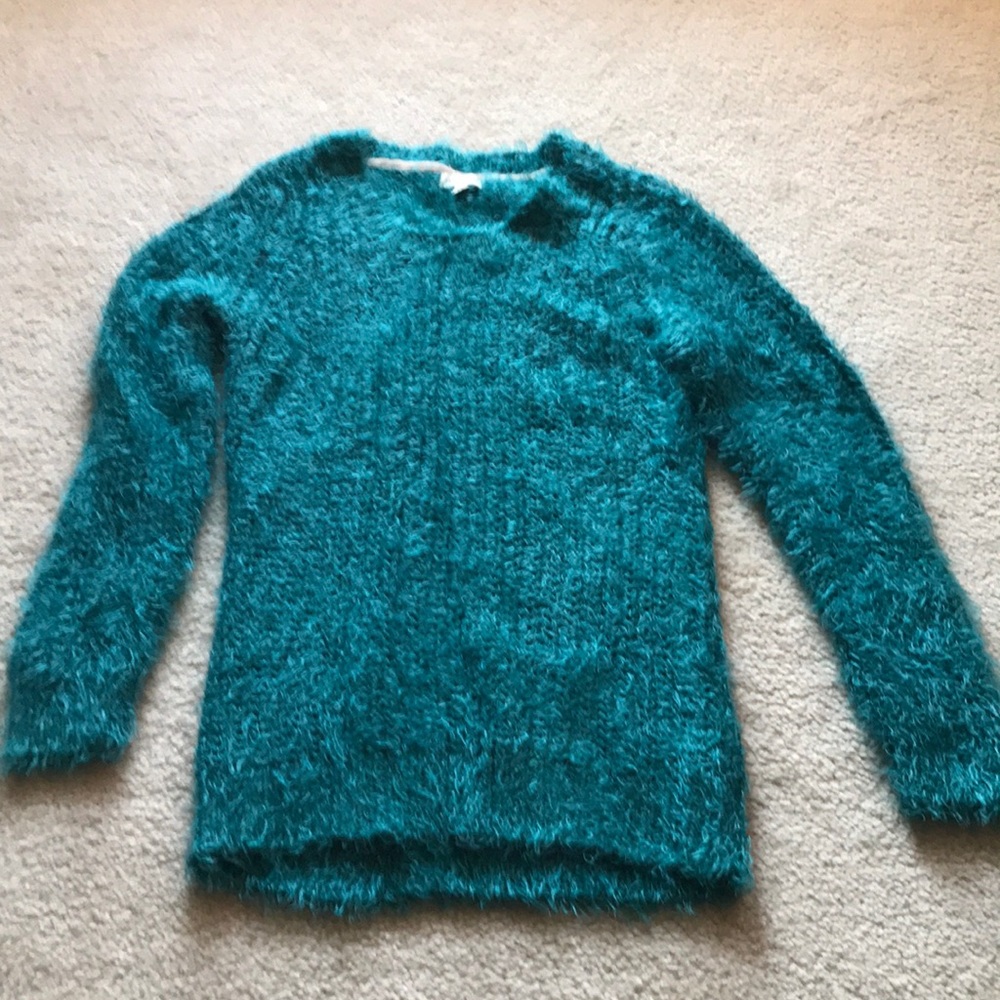 Fuzzy teal sweater